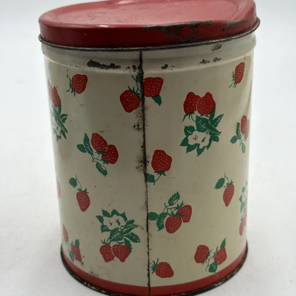 Vintage 1940s National Can Corp New York Strawberry Print Tin Canister Storage